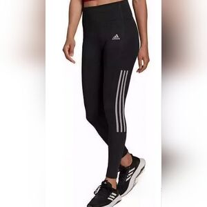 Adidas AEROREADY 3-Stripes Running Leggings Size Large Side pockets Black EUC